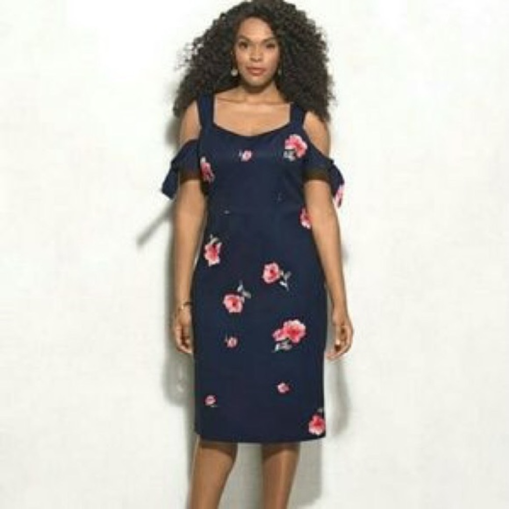 Never worn Off the shoulder navy floral midi dress